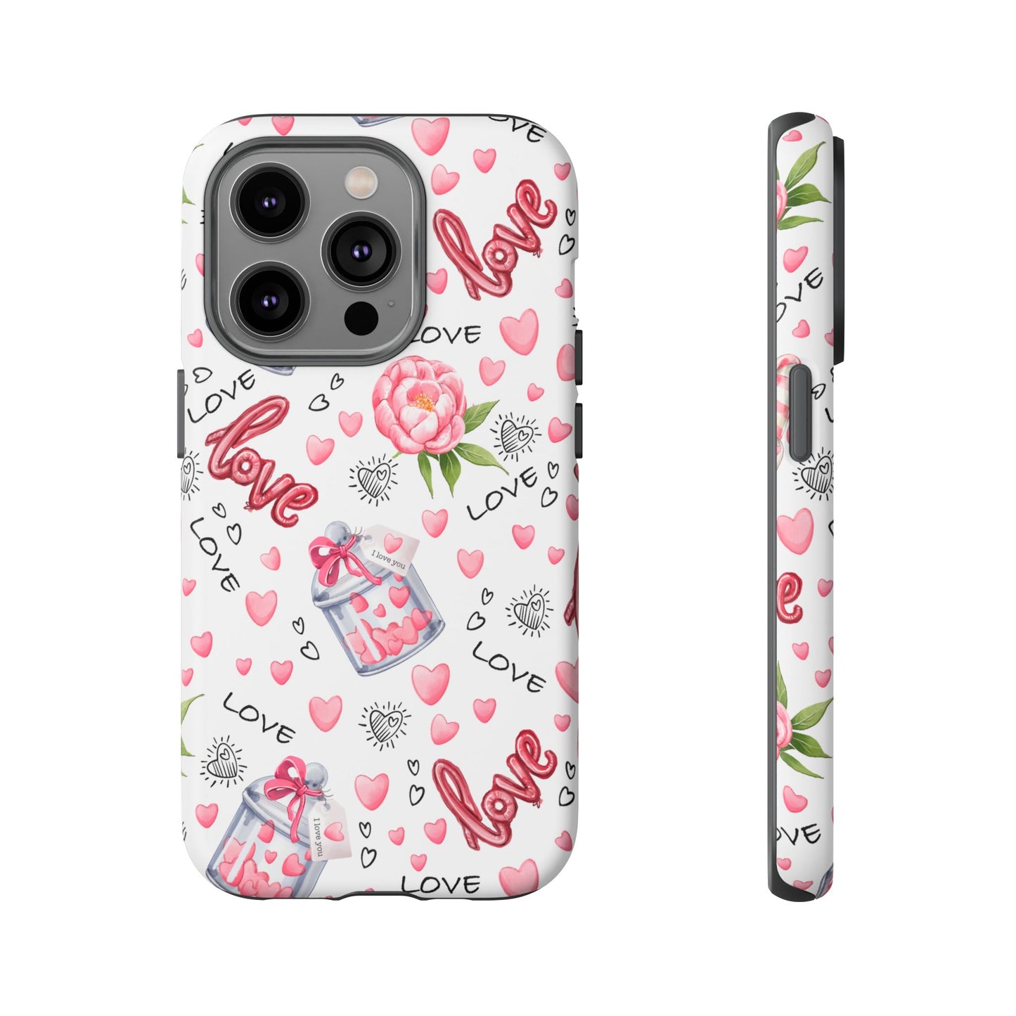 Romantic Heart & Floral Love Durable Phone Case