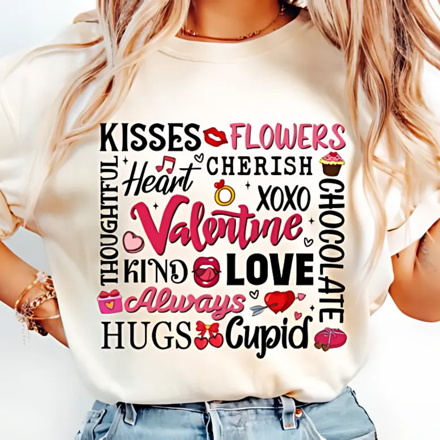 Valentine's Day Word Art Sweatshirt Crewneck Sweatshirt