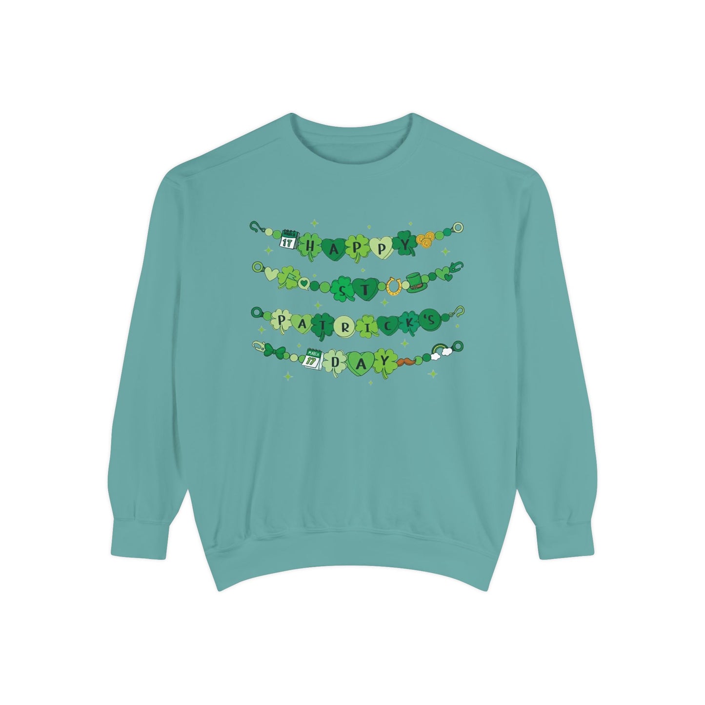 Happy St. Patrick's Day Sweatshirt | Festive Green Charm Bracelet Design | Irish Holiday Sweater