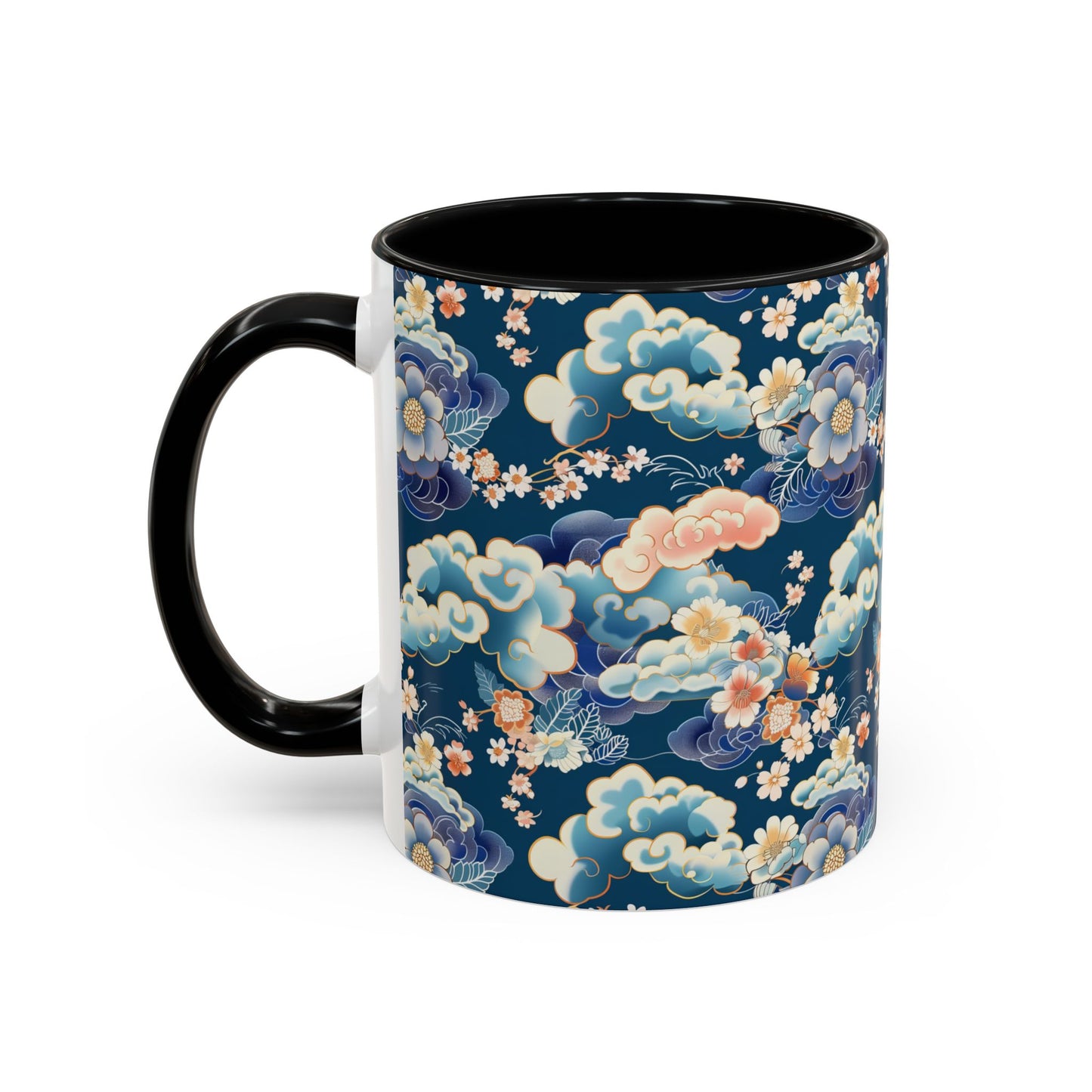 Elegant Japanese Floral & Cloud Ceramic Mug