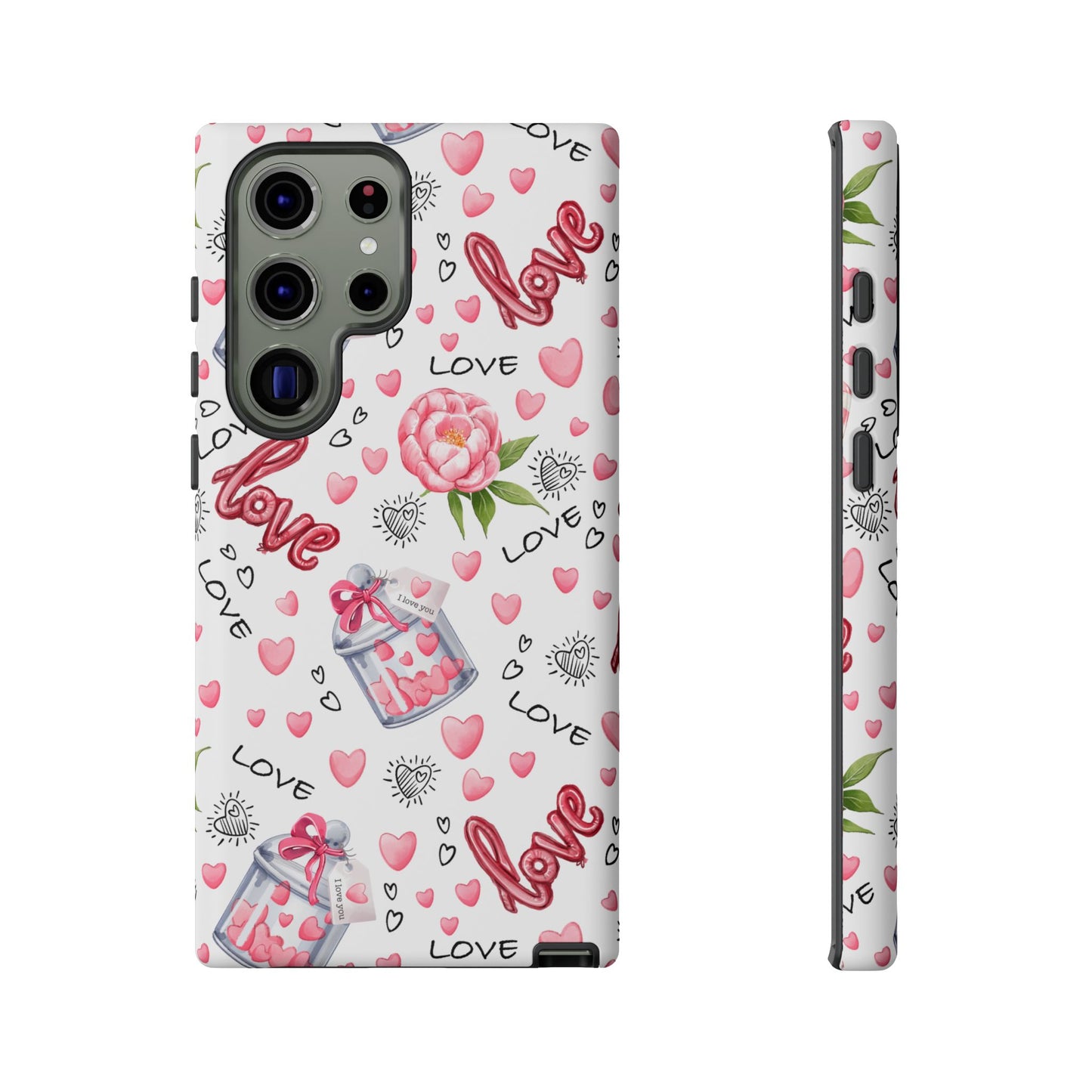 Romantic Heart & Floral Love Durable Phone Case