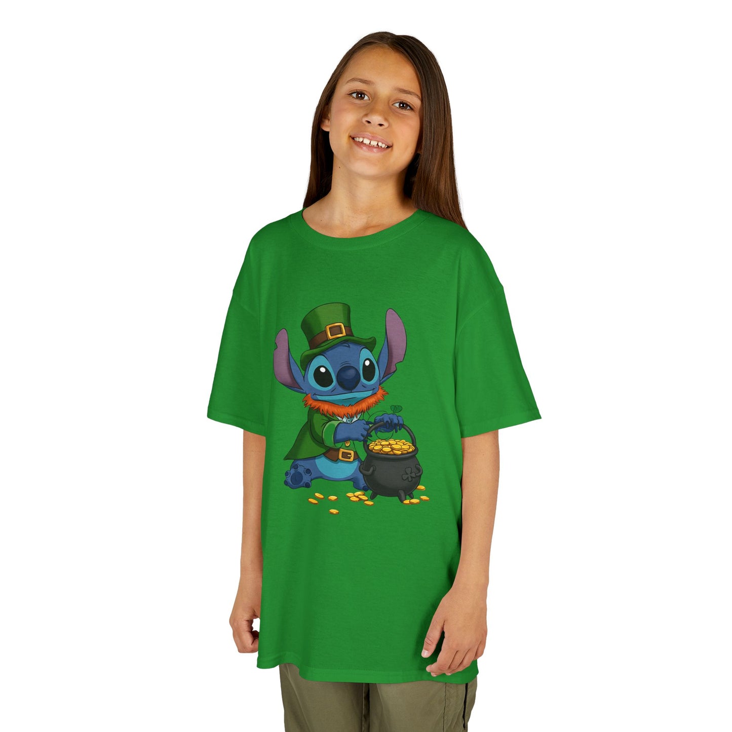 Disney Stitch St. Patrick's Day Kids Heavy Cotton T-Shirt - Lucky Stitch Tee