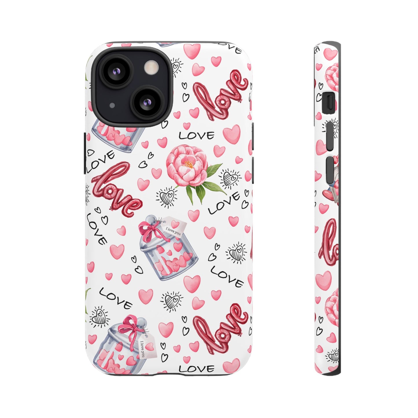 Romantic Heart & Floral Love Durable Phone Case