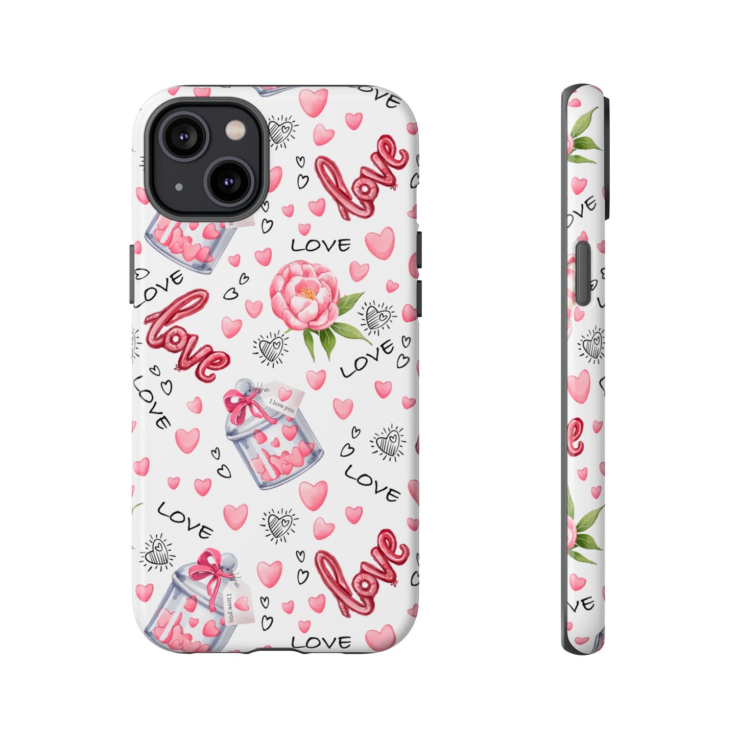 Romantic Heart & Floral Love Durable Phone Case