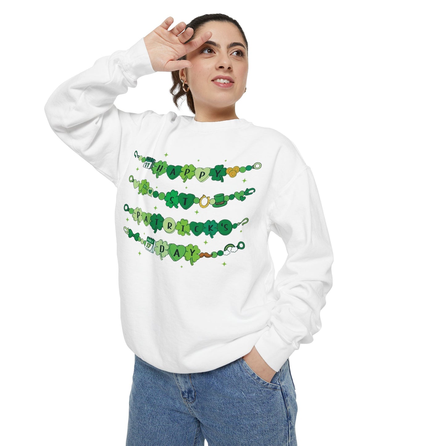 Happy St. Patrick's Day Sweatshirt | Festive Green Charm Bracelet Design | Irish Holiday Sweater