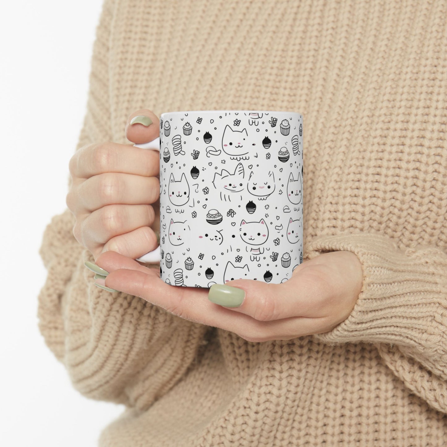 Purr-fectly Adorable Cat & Cupcake Print Ceramic Mug