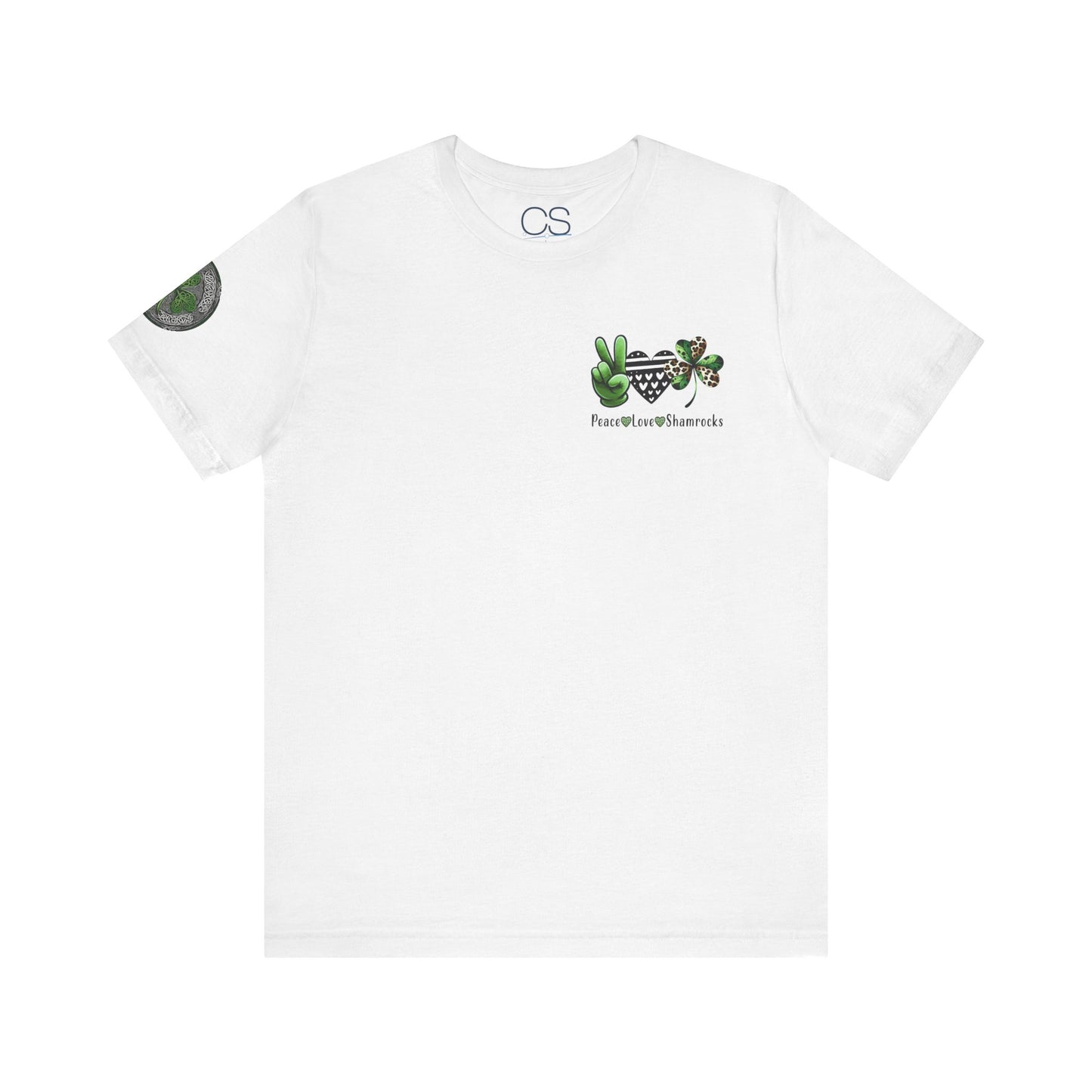 Farm Fresh Four Leaf Clover T-Shirt | Peace Love Shamrocks Double-Sided Design | St. Patrick's Day Vintage Style Tee