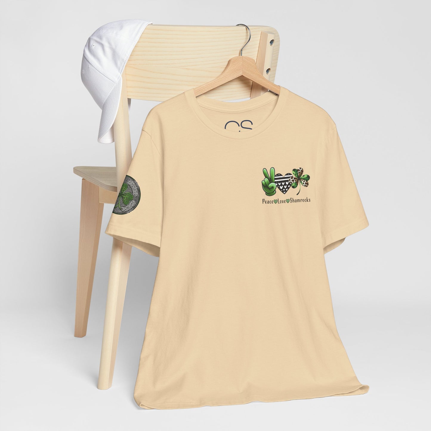 Farm Fresh Four Leaf Clover T-Shirt | Peace Love Shamrocks Double-Sided Design | St. Patrick's Day Vintage Style Tee