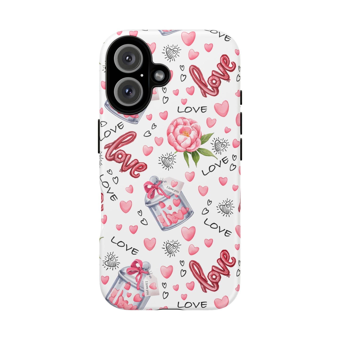 Romantic Heart & Floral Love Durable Phone Case