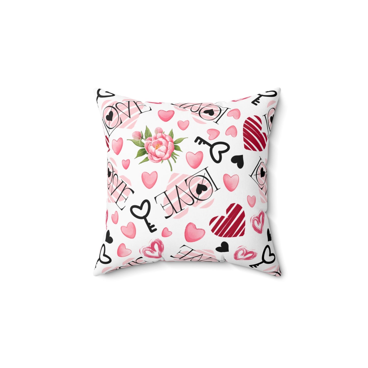 Charming Love & Floral Pattern Spun Polyester Square Pillow