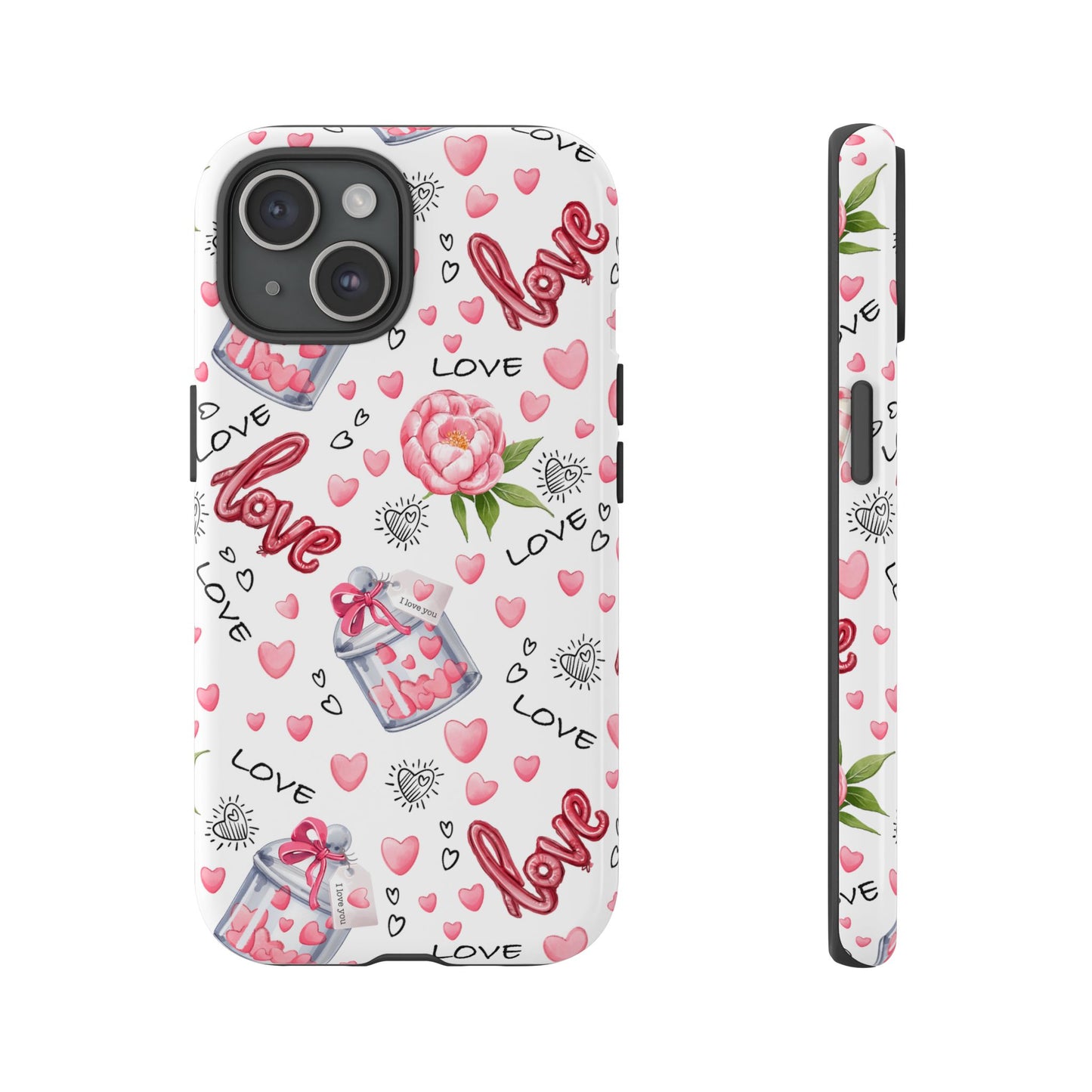 Romantic Heart & Floral Love Durable Phone Case