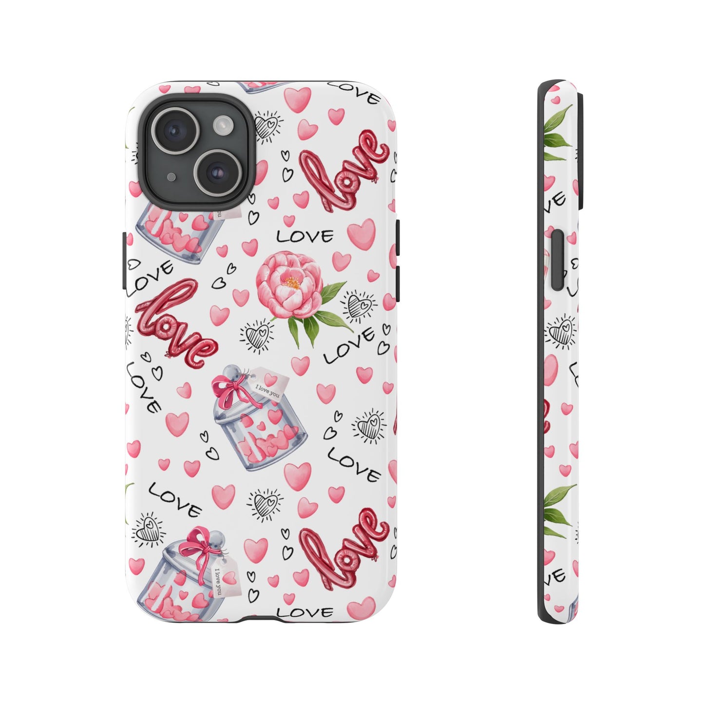 Romantic Heart & Floral Love Durable Phone Case