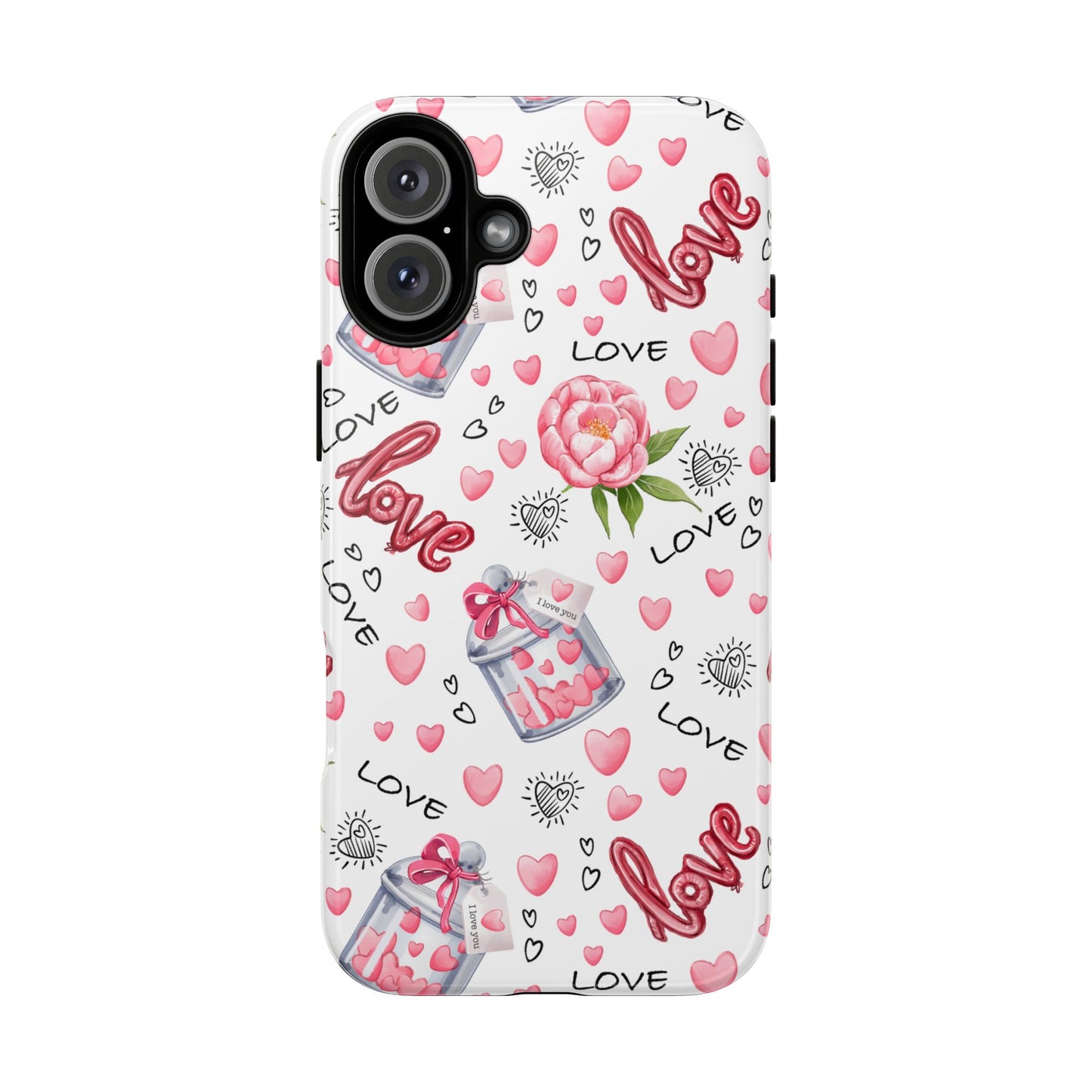 Romantic Heart & Floral Love Durable Phone Case