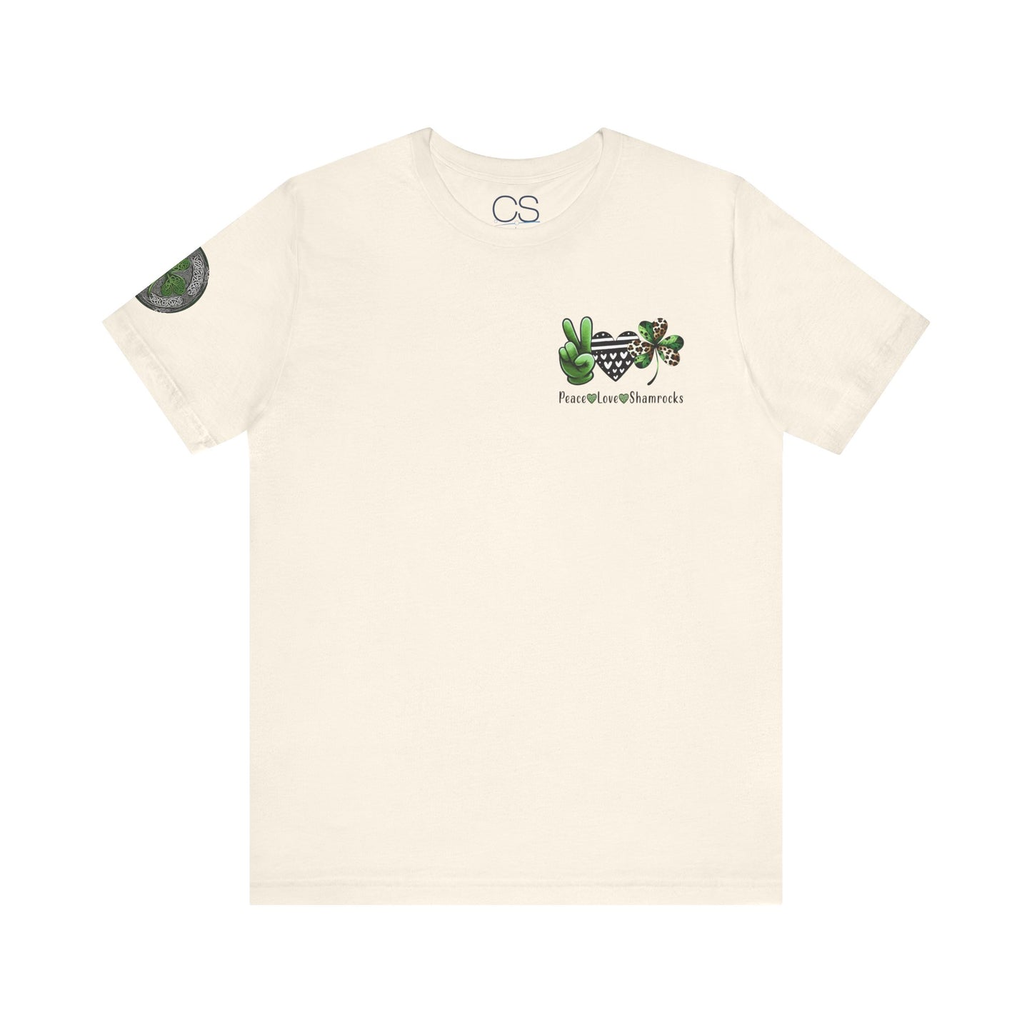Farm Fresh Four Leaf Clover T-Shirt | Peace Love Shamrocks Double-Sided Design | St. Patrick's Day Vintage Style Tee