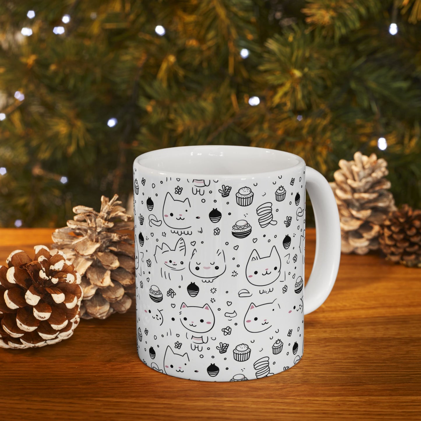 Purr-fectly Adorable Cat & Cupcake Print Ceramic Mug