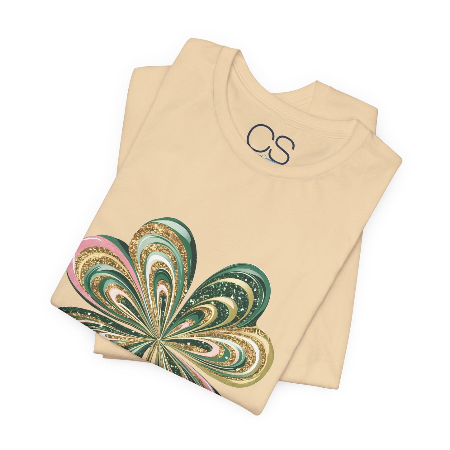 Artistic Shamrock T-Shirt | Gold and Green Swirl Clover Design | St. Patrick's Day Fashion Tee