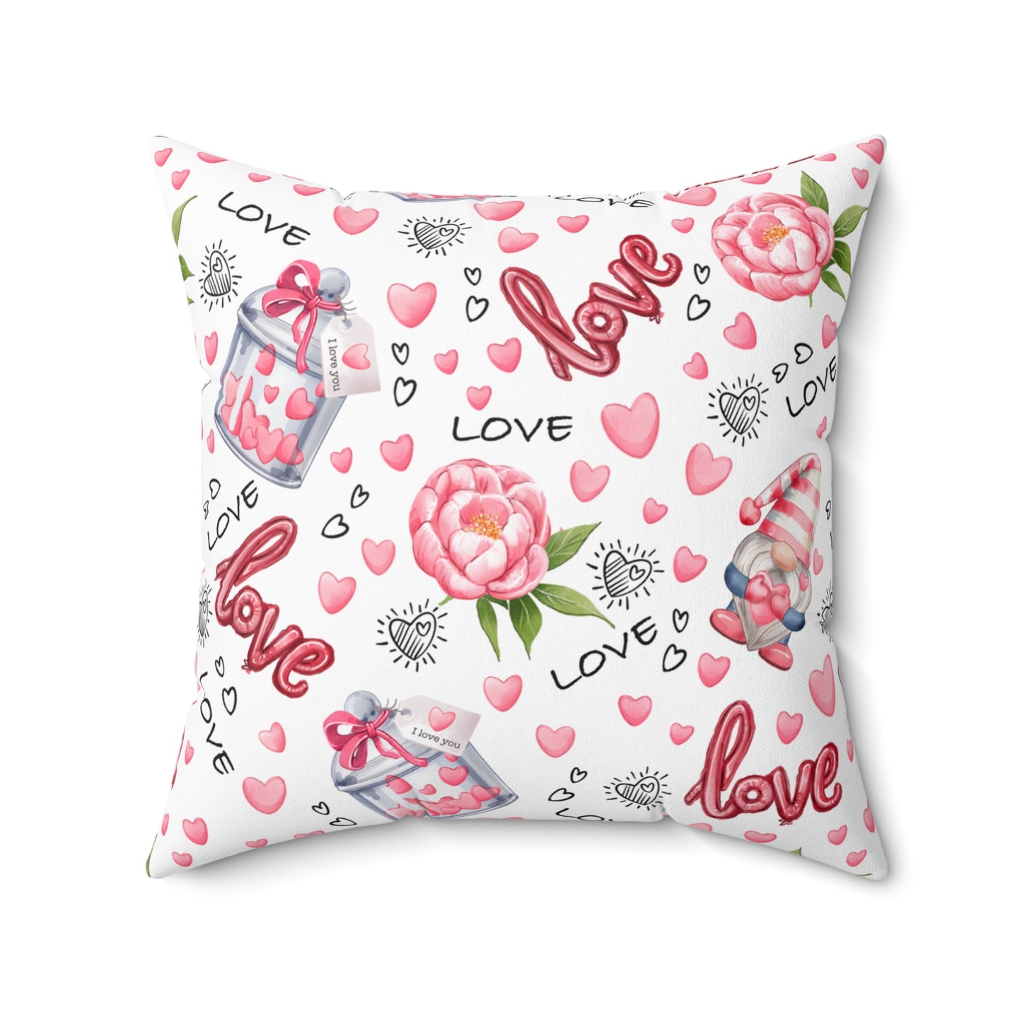 Love Heart Spun Polyester Square Pillow