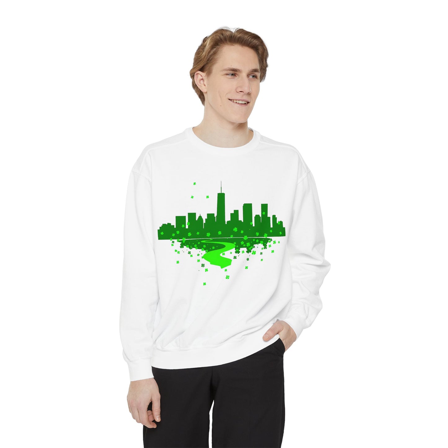 Chicago Skyline St. Patrick's Day Unisex Garment-Dyed Sweatshirt