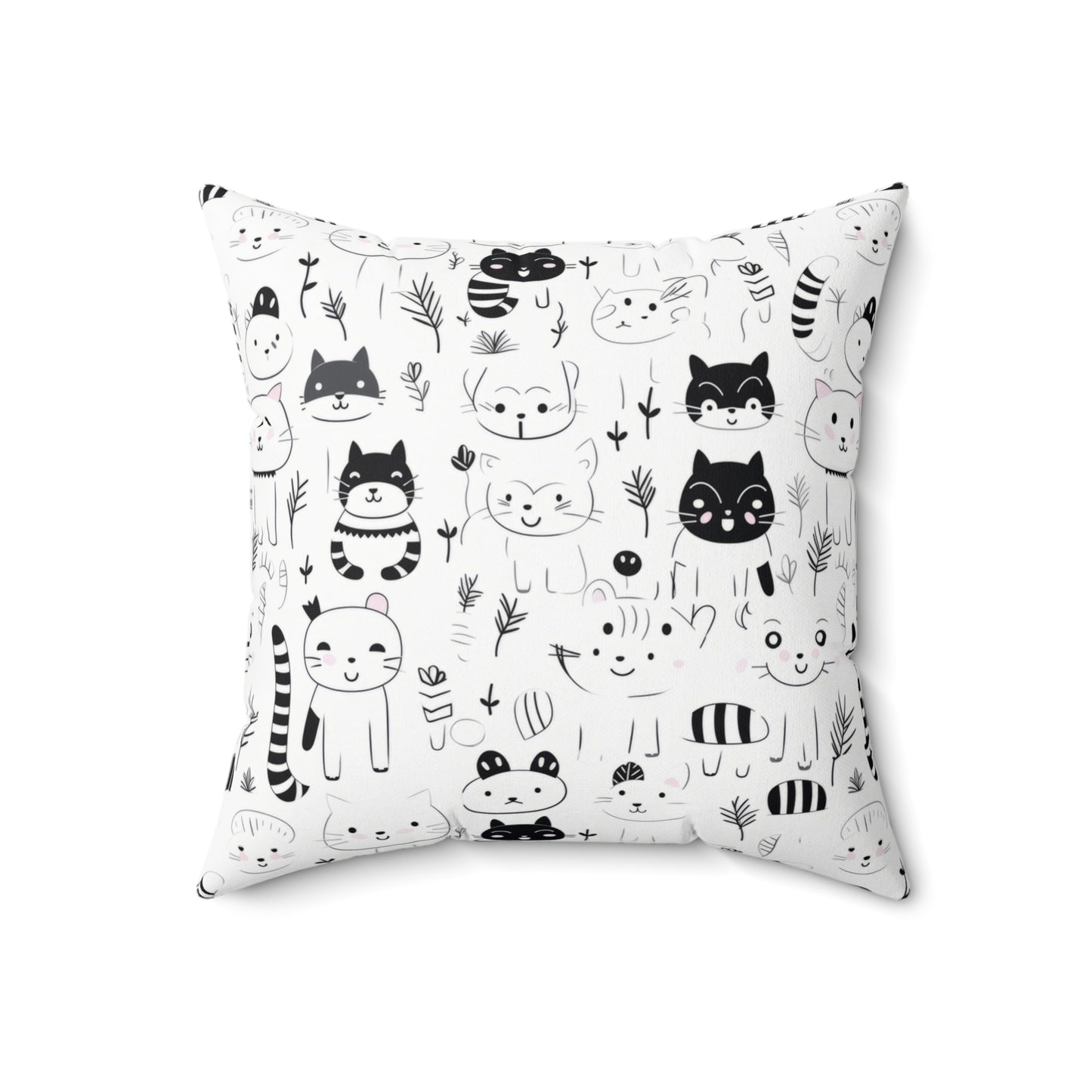 Charming Kitty-Themed Spun Polyester Throw Pillow