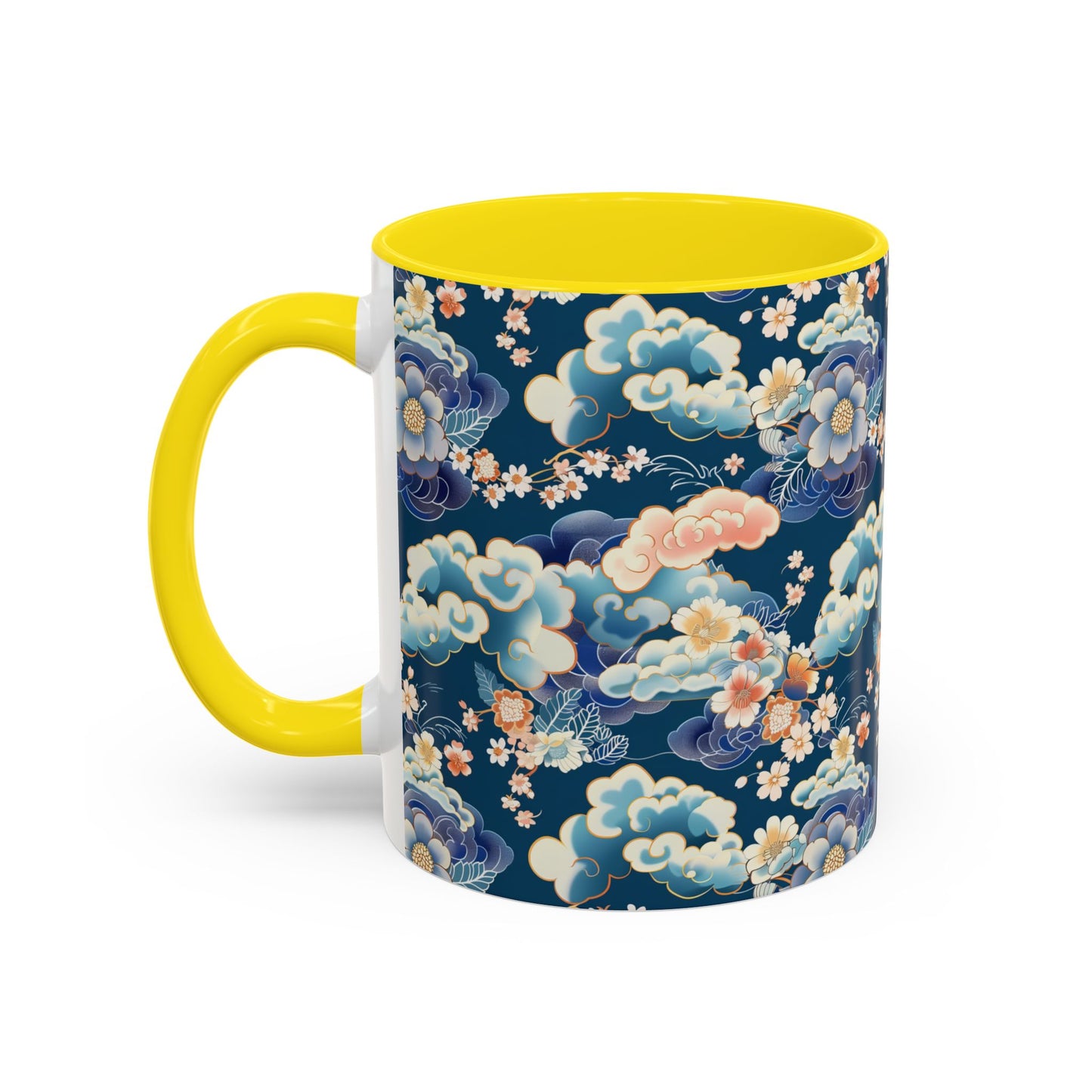 Elegant Japanese Floral & Cloud Ceramic Mug