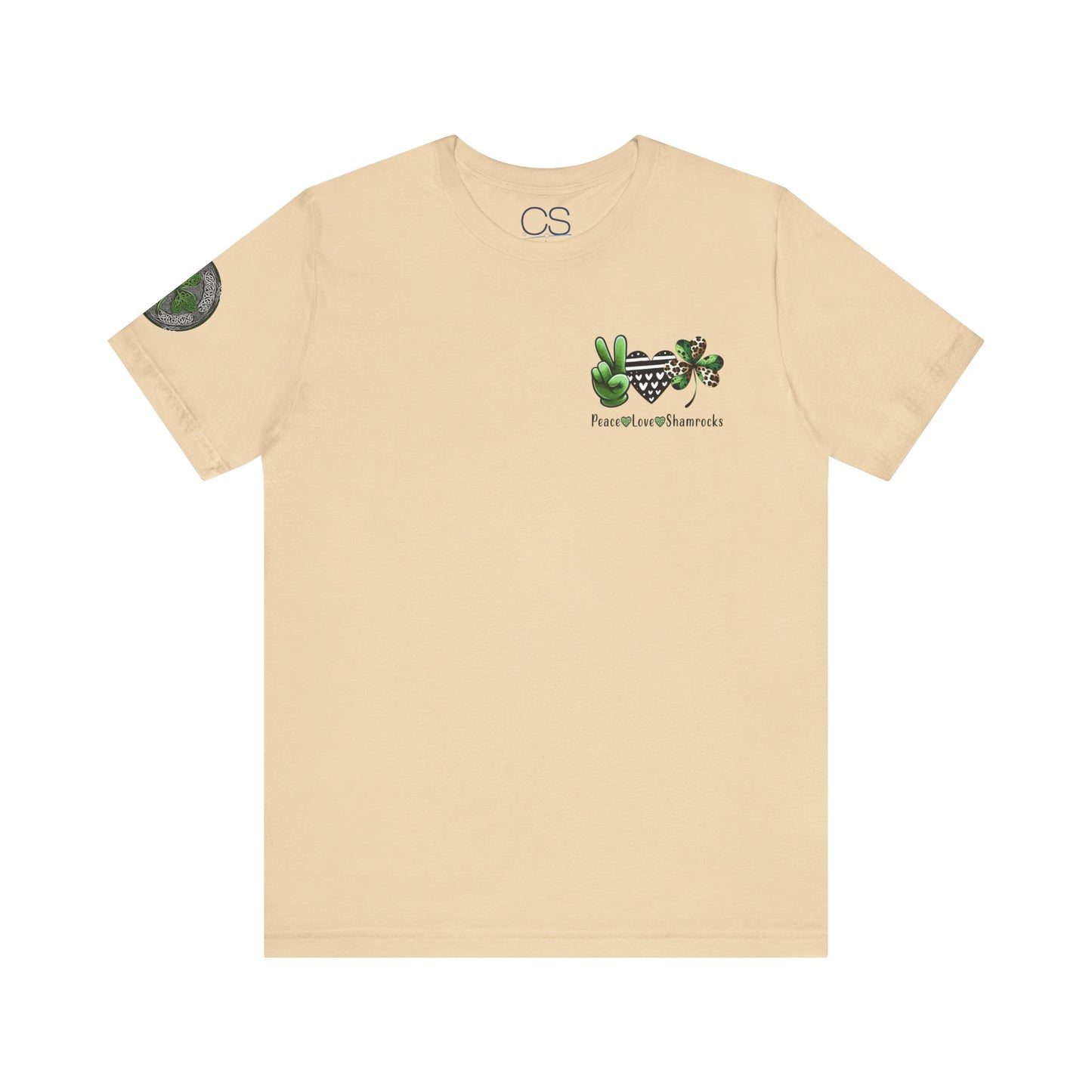 Farm Fresh Four Leaf Clover T-Shirt | Peace Love Shamrocks Double-Sided Design | St. Patrick's Day Vintage Style Tee