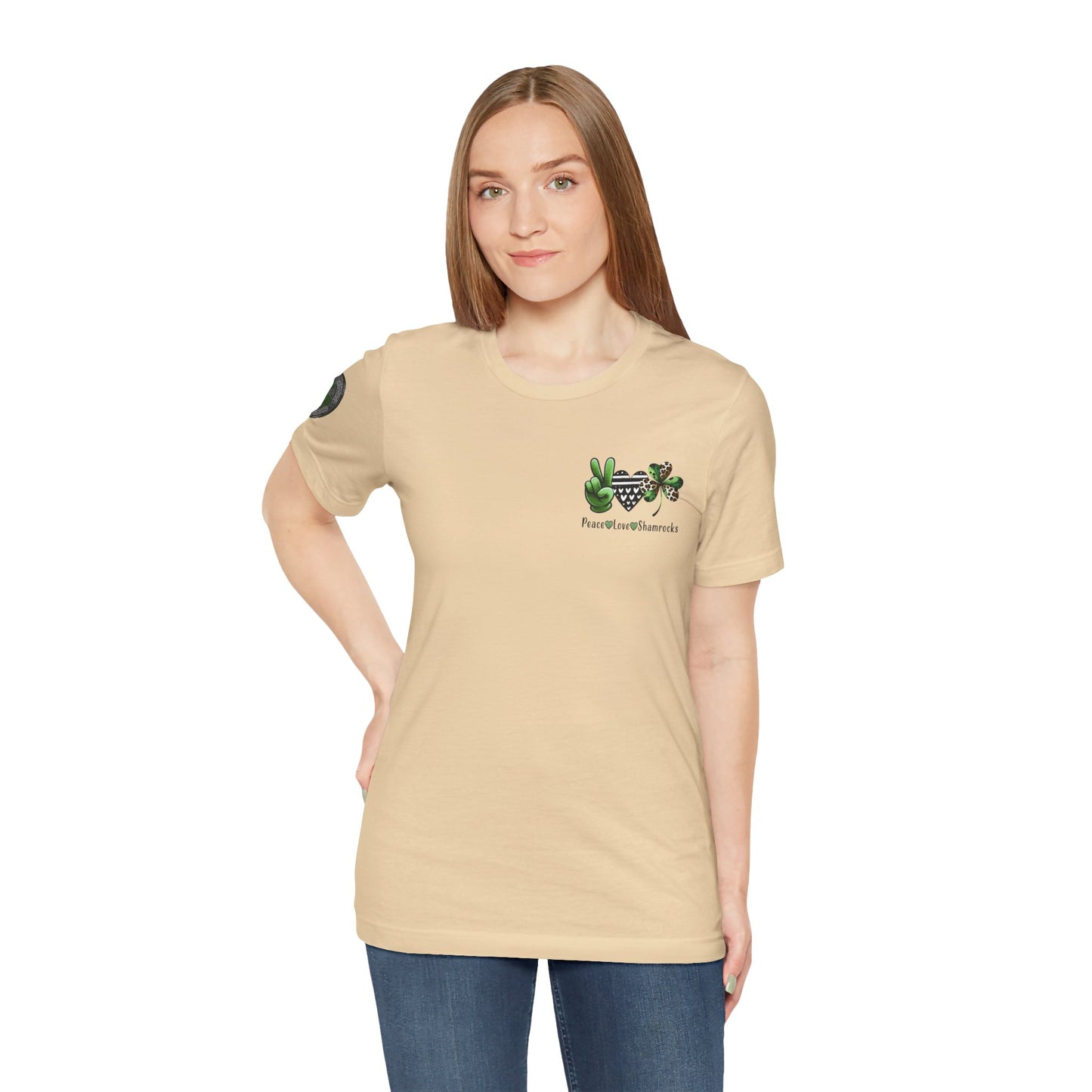 Farm Fresh Four Leaf Clover T-Shirt | Peace Love Shamrocks Double-Sided Design | St. Patrick's Day Vintage Style Tee