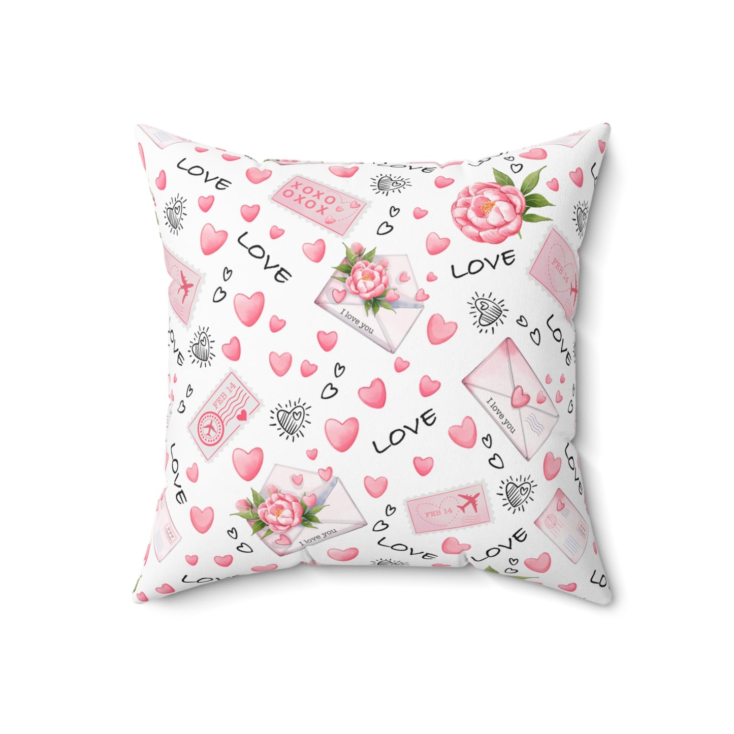 Romantic Hearts & Love Letter Spun Polyester Square Pillow