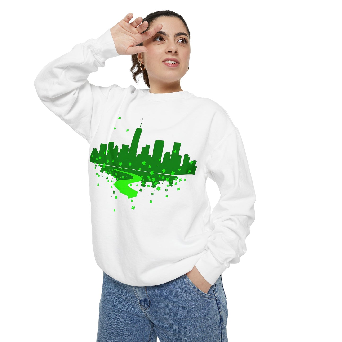 Chicago Skyline St. Patrick's Day Unisex Garment-Dyed Sweatshirt