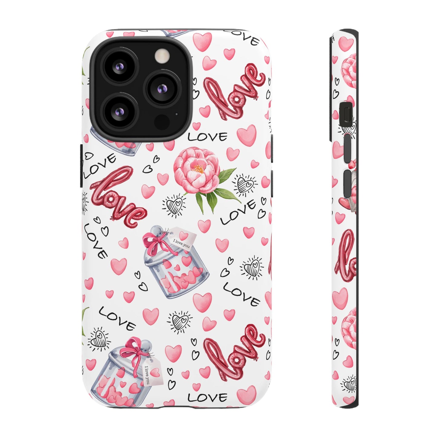 Romantic Heart & Floral Love Durable Phone Case