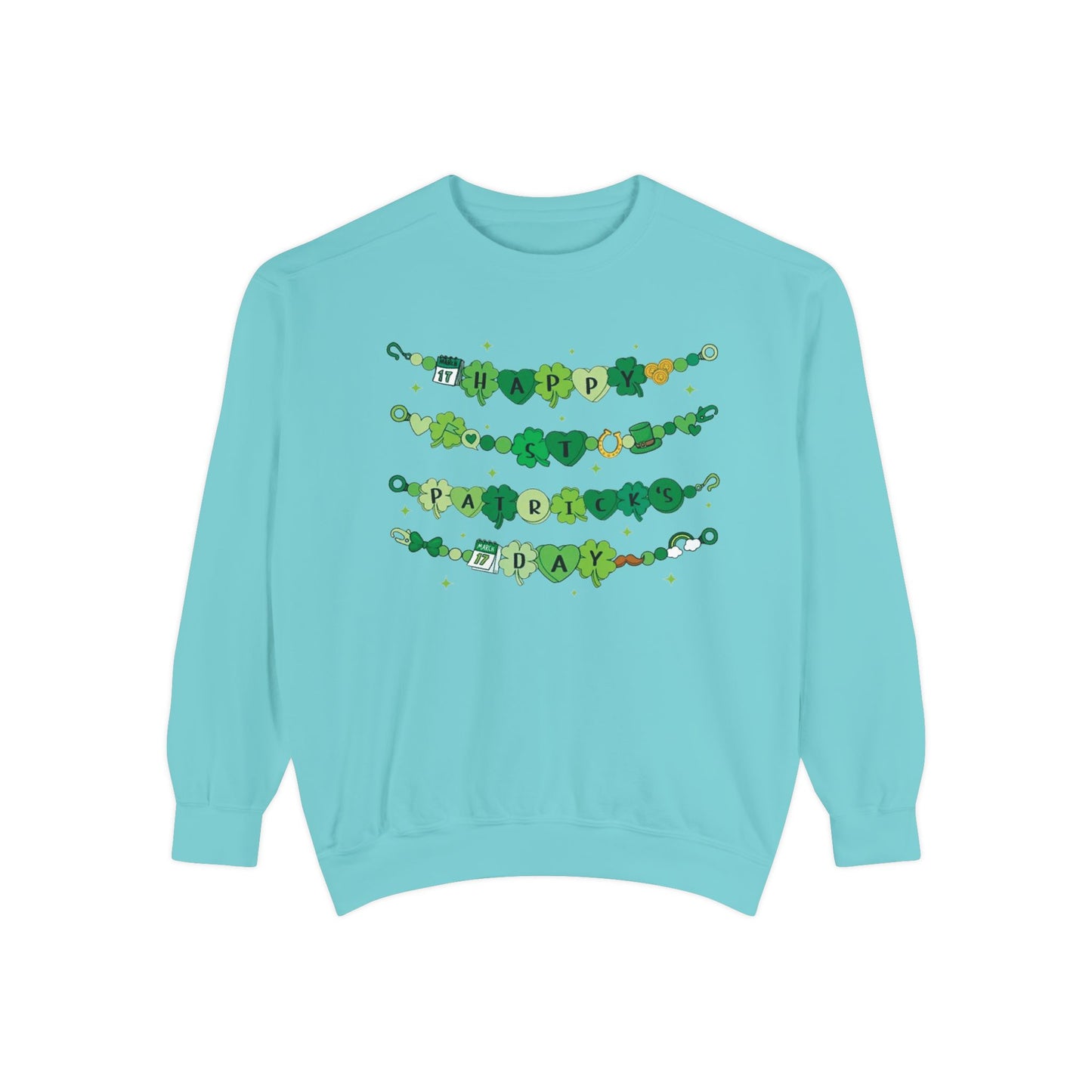 Happy St. Patrick's Day Sweatshirt | Festive Green Charm Bracelet Design | Irish Holiday Sweater