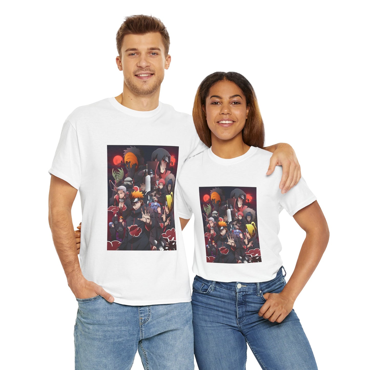 Unisex Heavy Cotton Naruto Akatsuki Anime Front and Back Printed Tee