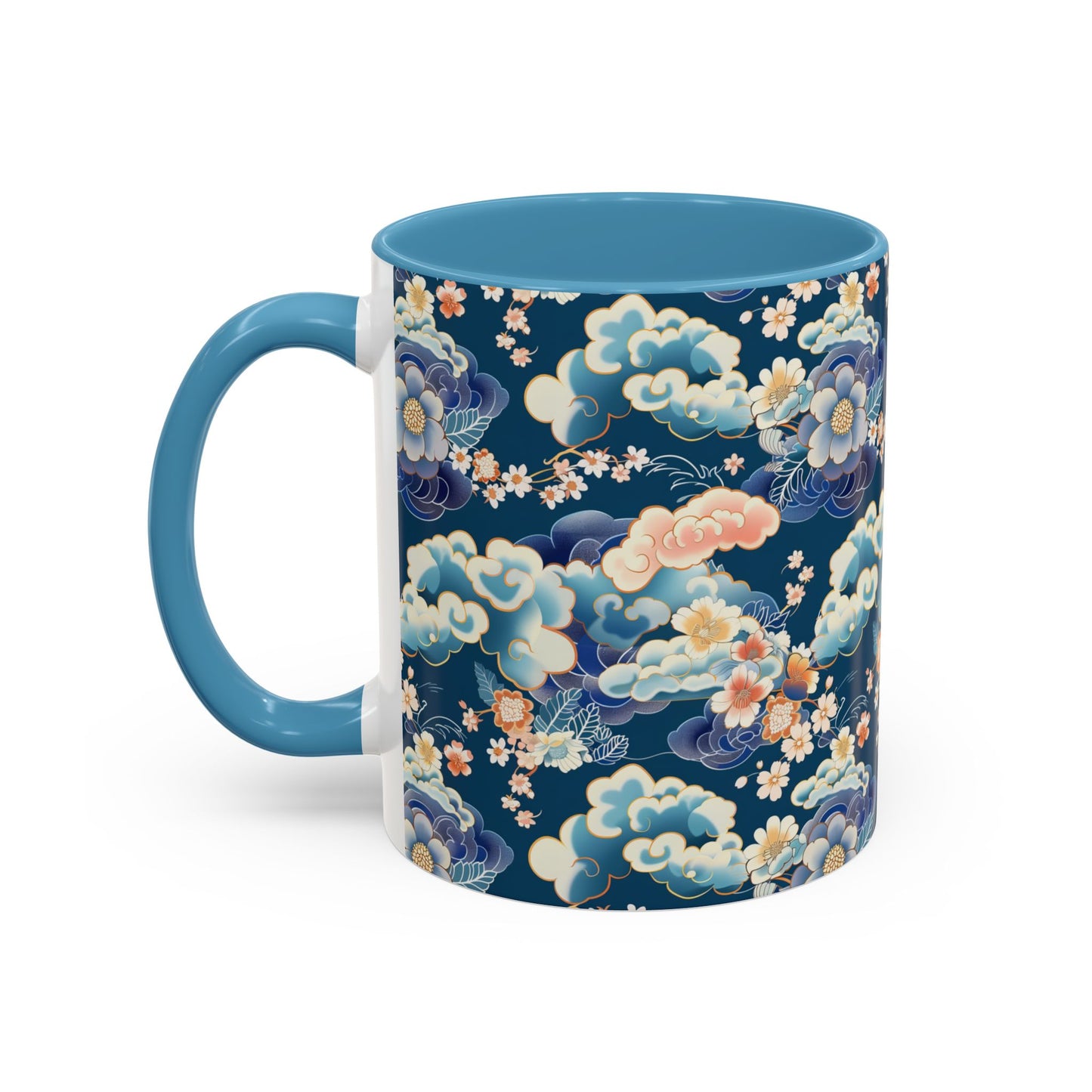 Elegant Japanese Floral & Cloud Ceramic Mug