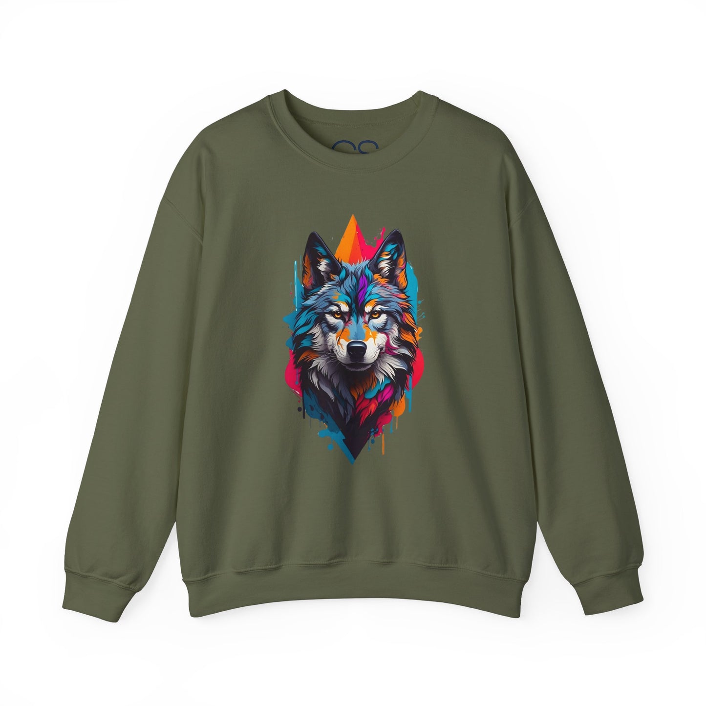 Vibrant Wolf Art Crewneck Sweatshirt - Watercolor Style Graphic