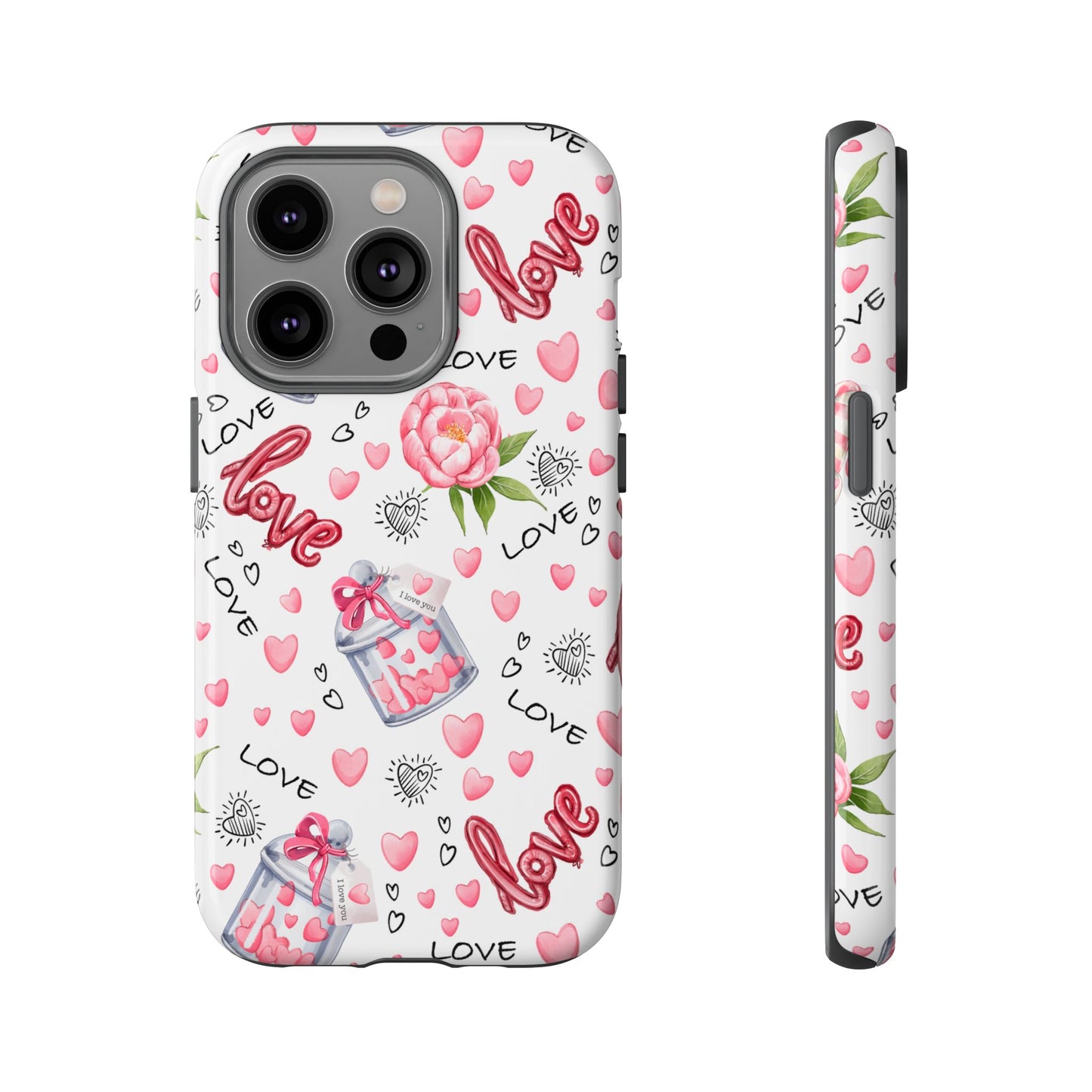 Romantic Heart & Floral Love Durable Phone Case