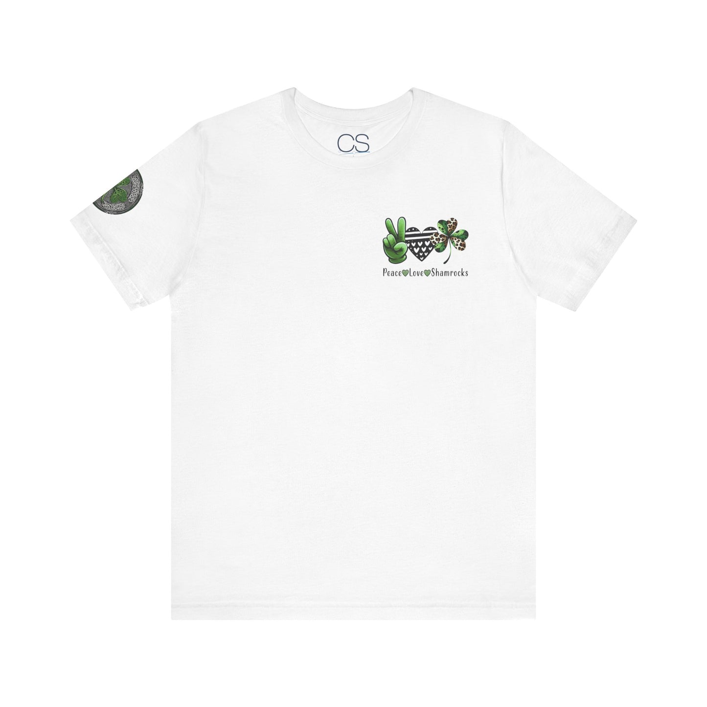 Farm Fresh Four Leaf Clover T-Shirt | Peace Love Shamrocks Double-Sided Design | St. Patrick's Day Vintage Style Tee