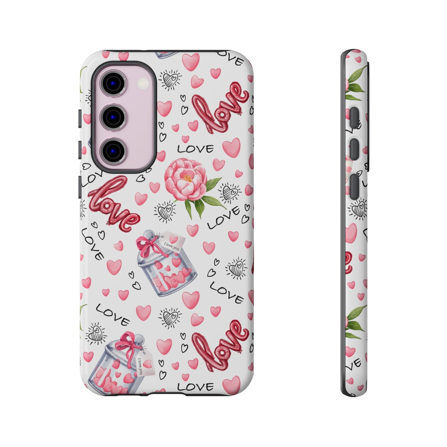 Romantic Heart & Floral Love Durable Phone Case
