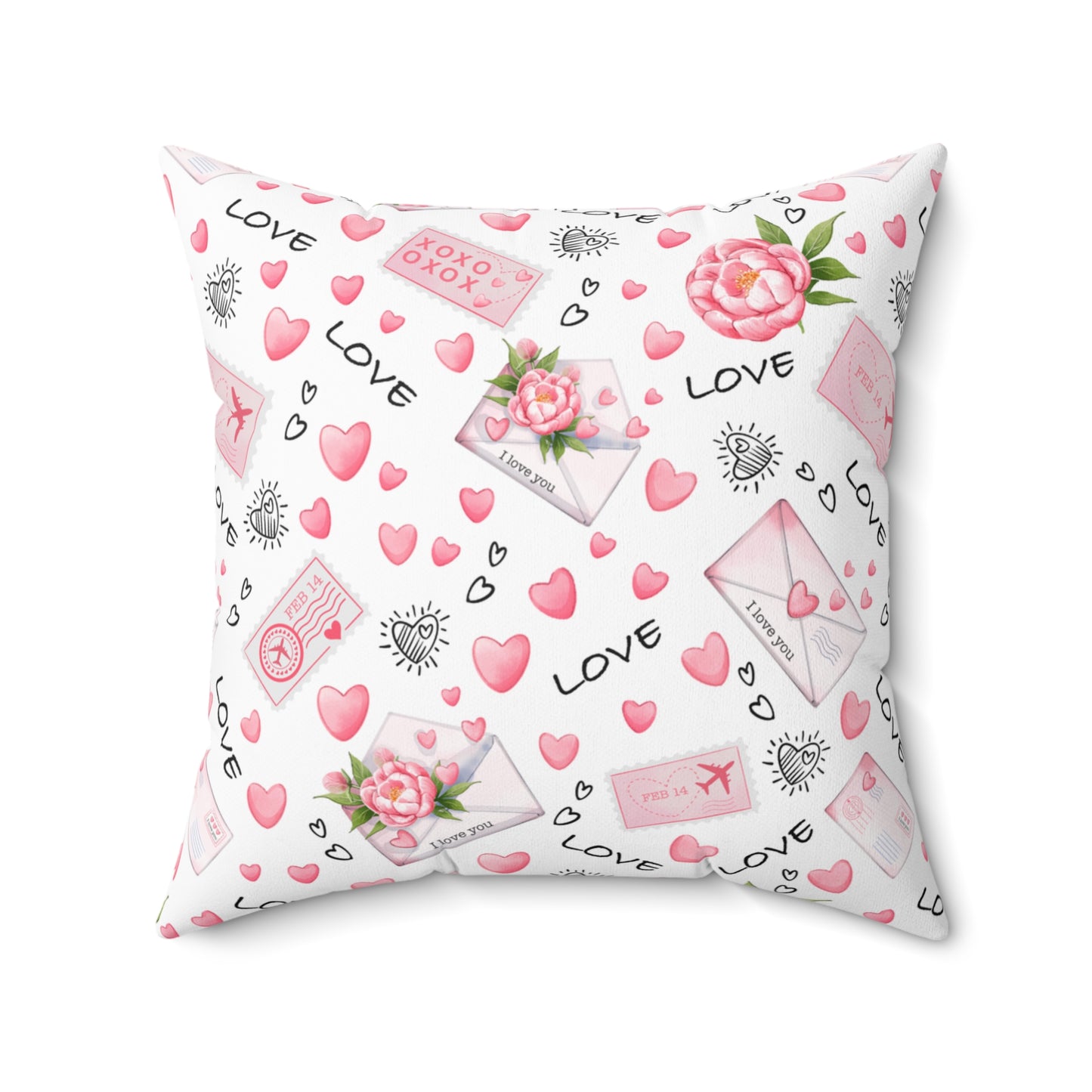 Romantic Hearts & Love Letter Spun Polyester Square Pillow