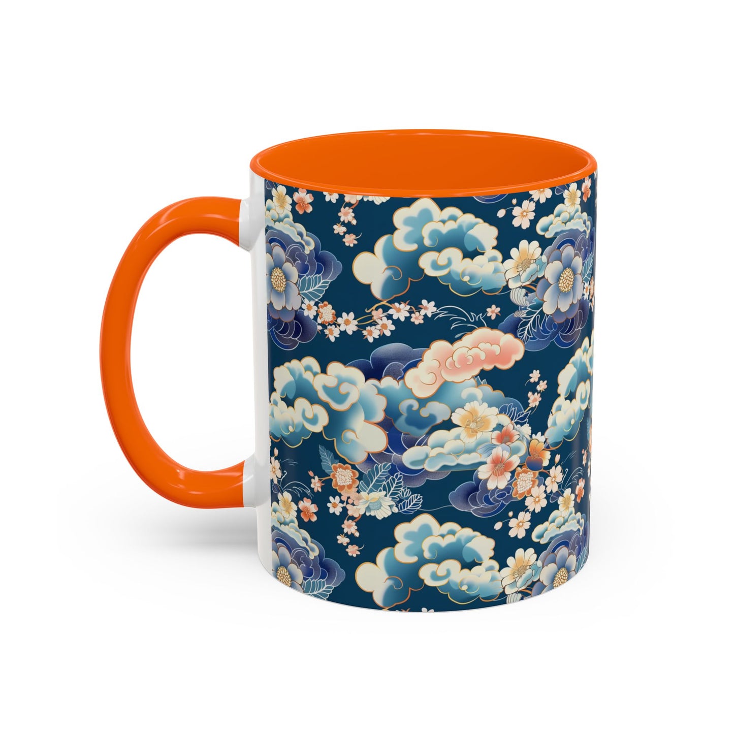 Elegant Japanese Floral & Cloud Ceramic Mug