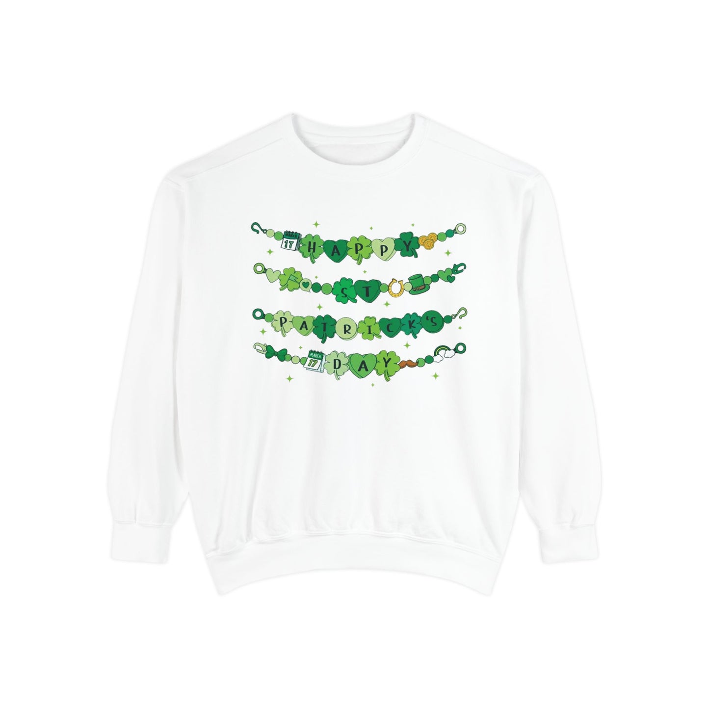 Happy St. Patrick's Day Sweatshirt | Festive Green Charm Bracelet Design | Irish Holiday Sweater