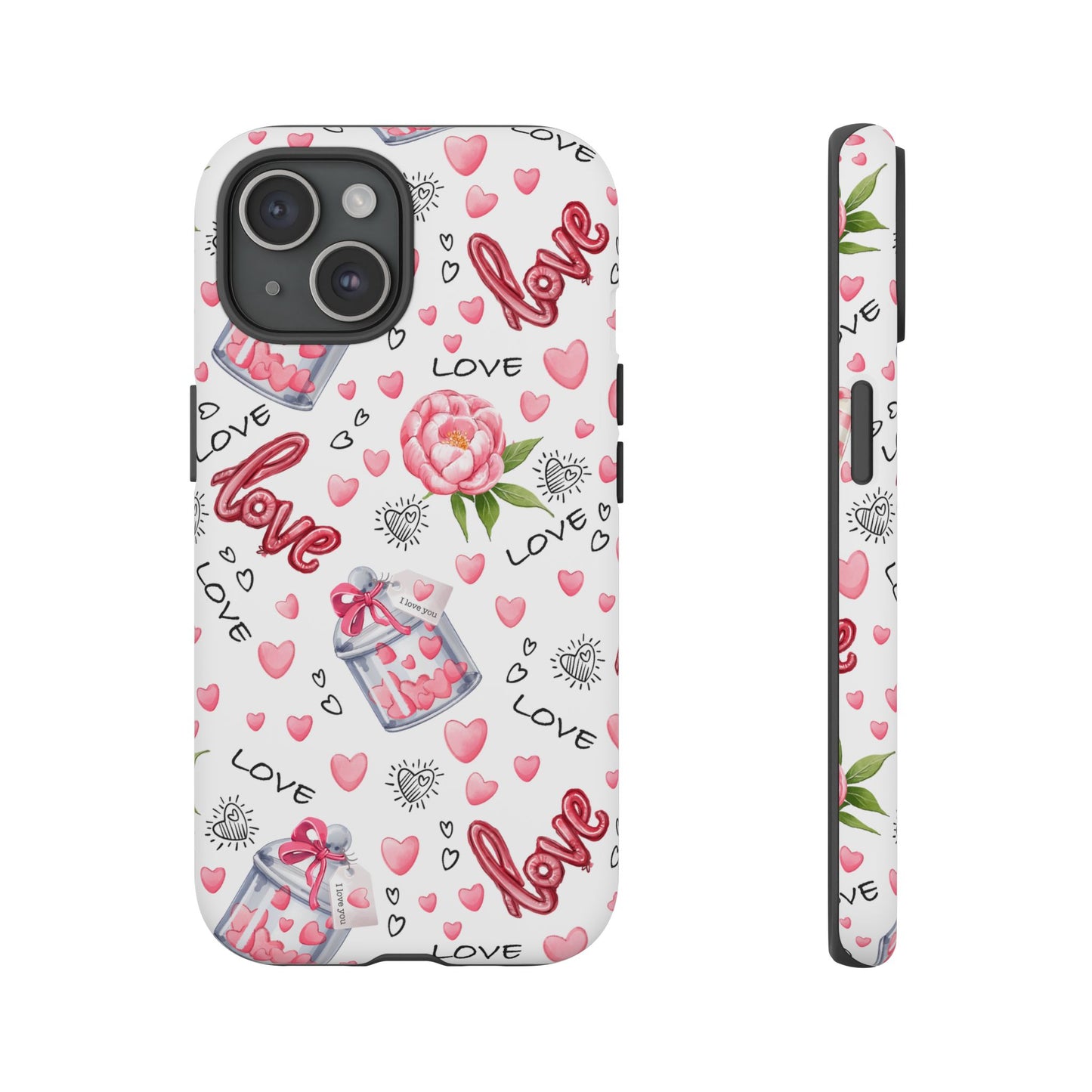 Romantic Heart & Floral Love Durable Phone Case