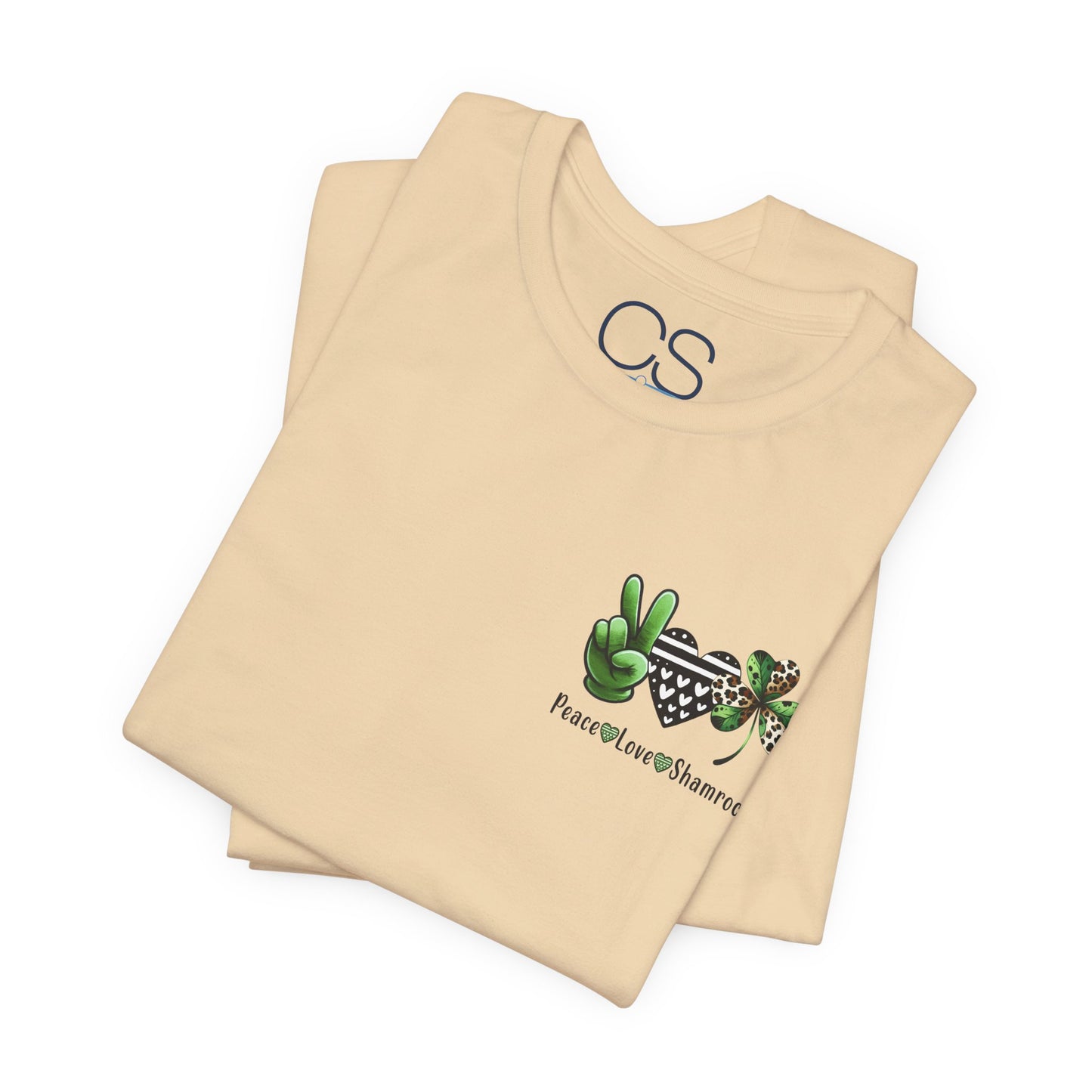 Farm Fresh Four Leaf Clover T-Shirt | Peace Love Shamrocks Double-Sided Design | St. Patrick's Day Vintage Style Tee