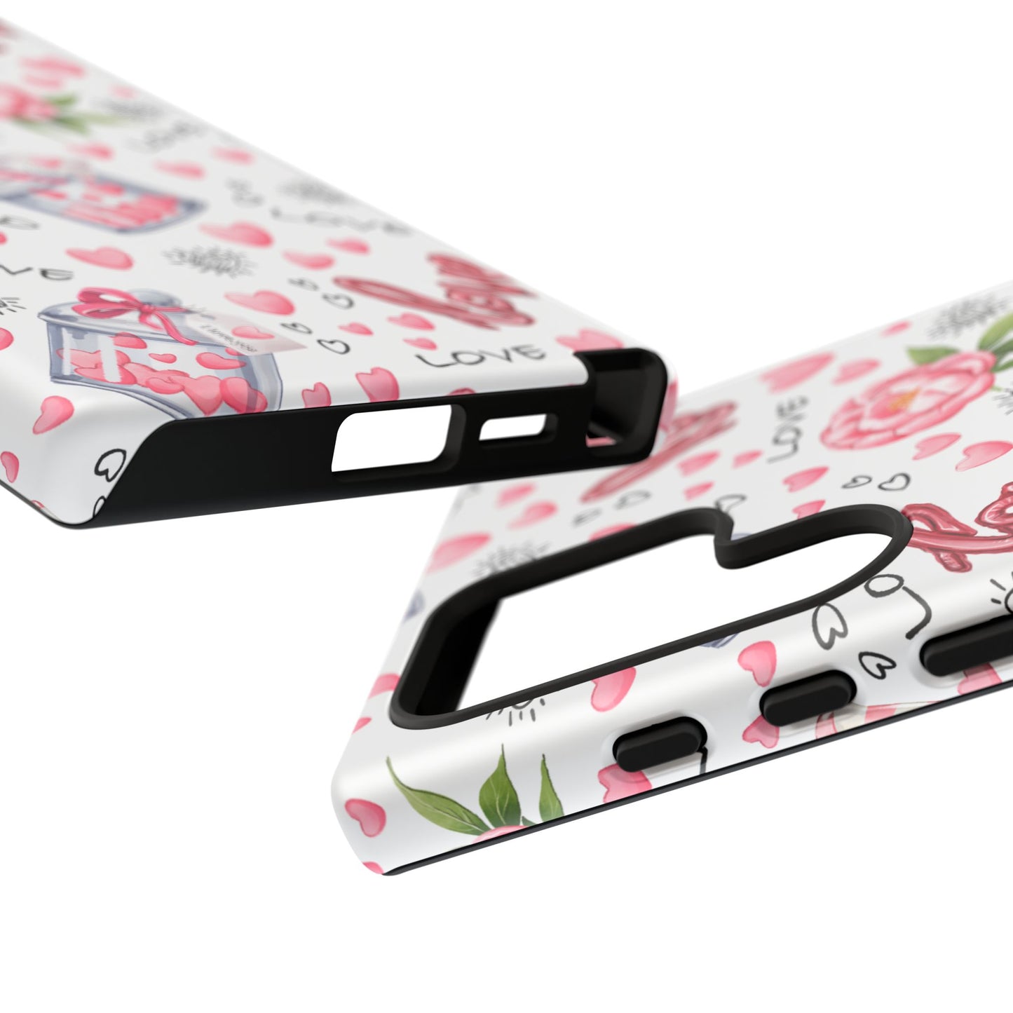 Romantic Heart & Floral Love Durable Phone Case