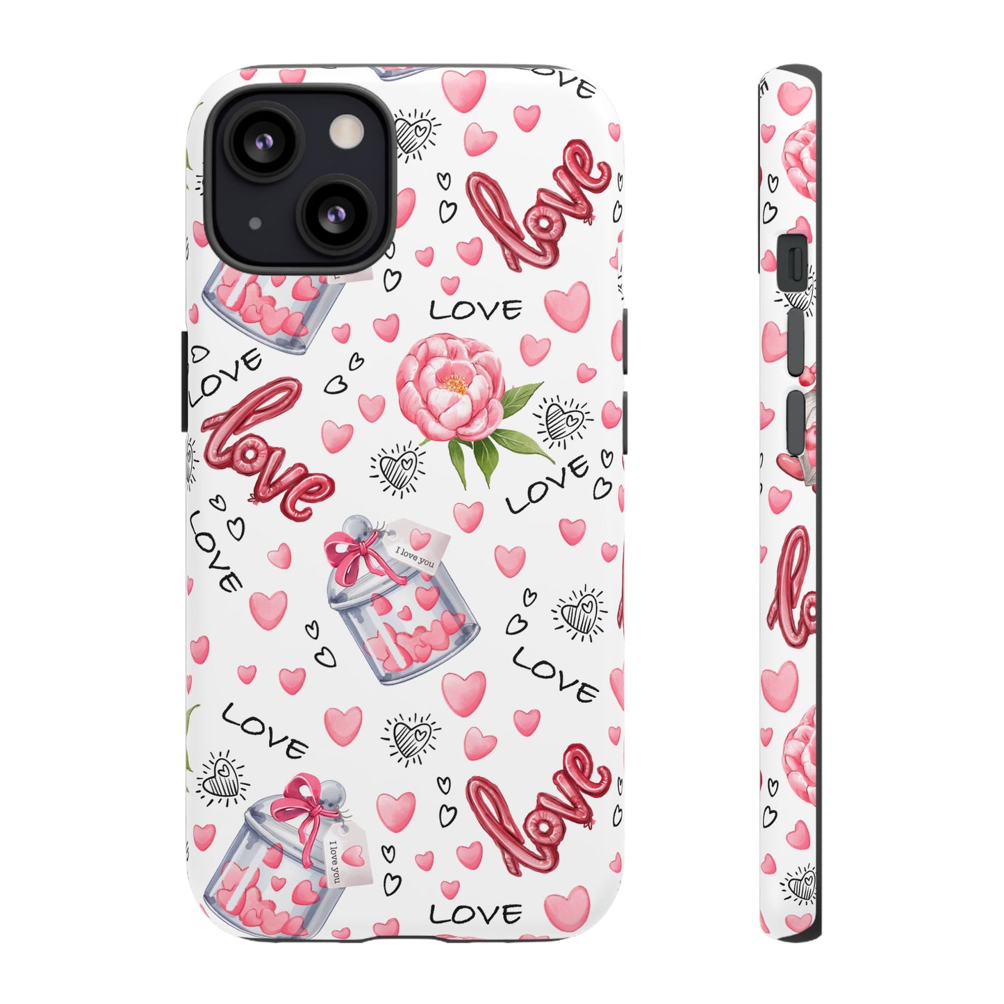 Romantic Heart & Floral Love Durable Phone Case