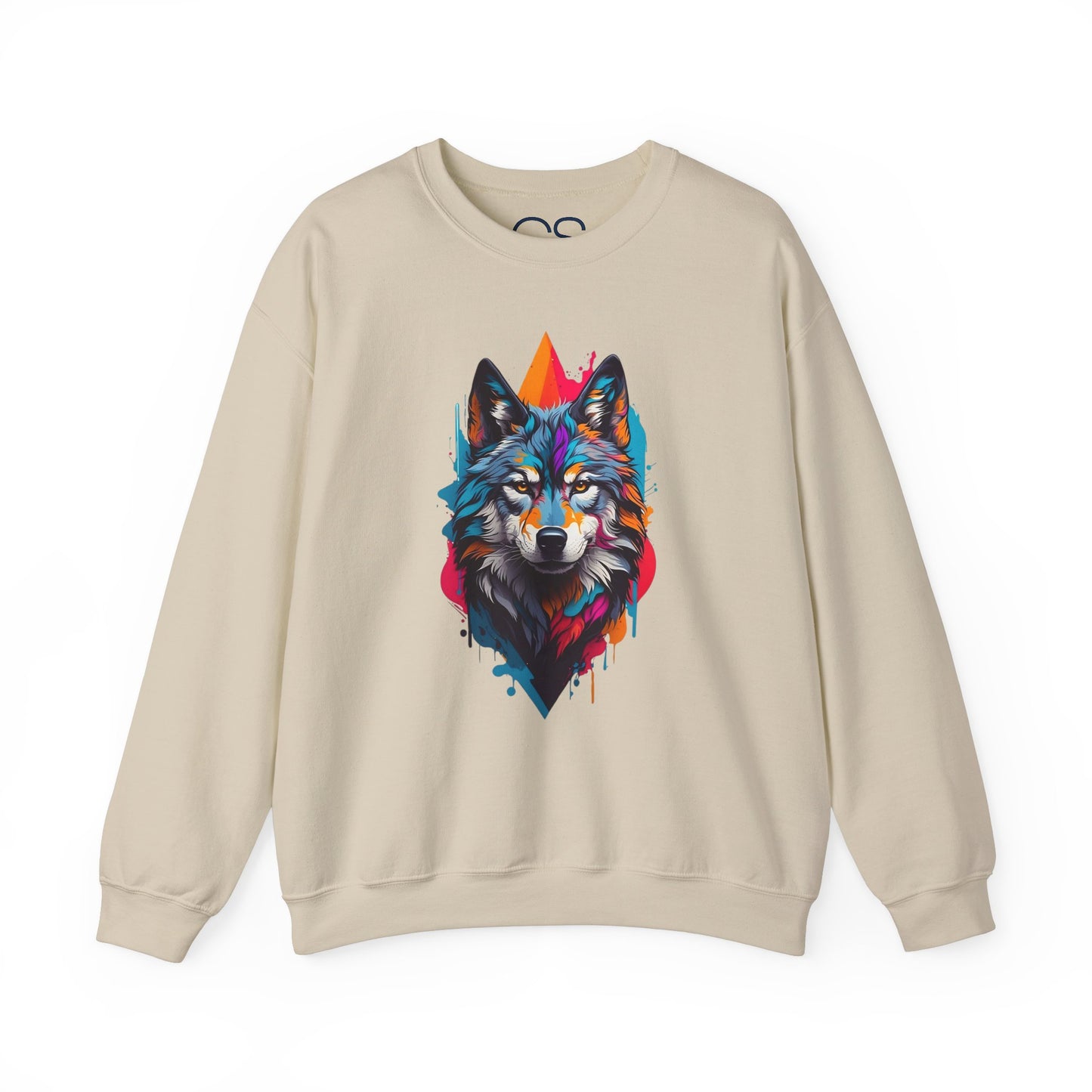 Vibrant Wolf Art Crewneck Sweatshirt - Watercolor Style Graphic