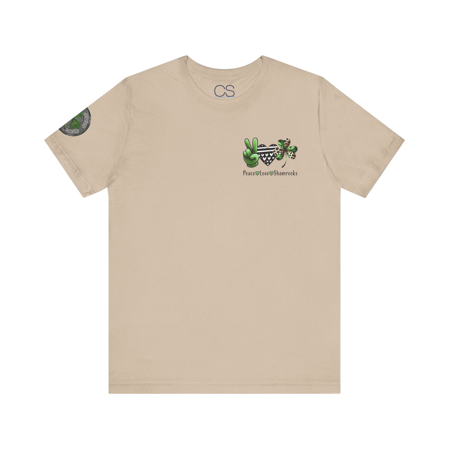 Farm Fresh Four Leaf Clover T-Shirt | Peace Love Shamrocks Double-Sided Design | St. Patrick's Day Vintage Style Tee