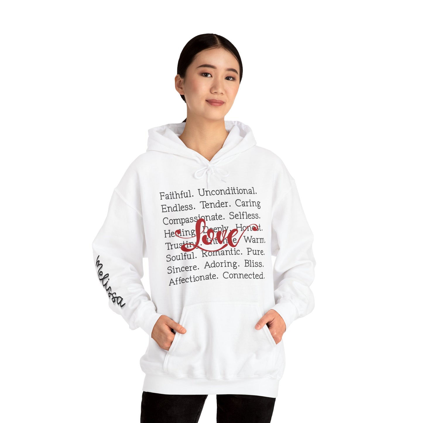 Personalized Love Words Hooded Sweatshirt - Customizable with Your Lover's Name