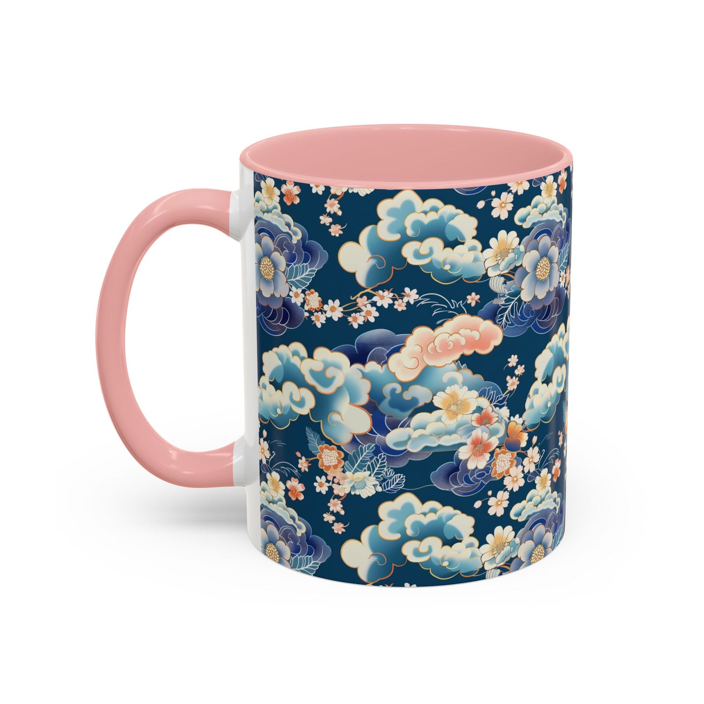 Elegant Japanese Floral & Cloud Ceramic Mug
