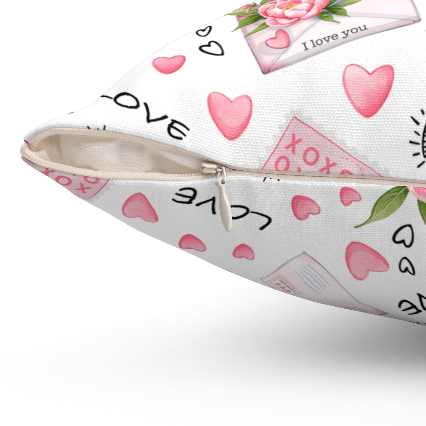 Romantic Hearts & Love Letter Spun Polyester Square Pillow