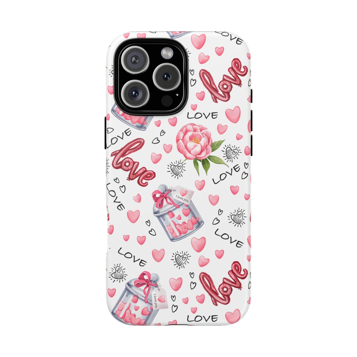Romantic Heart & Floral Love Durable Phone Case