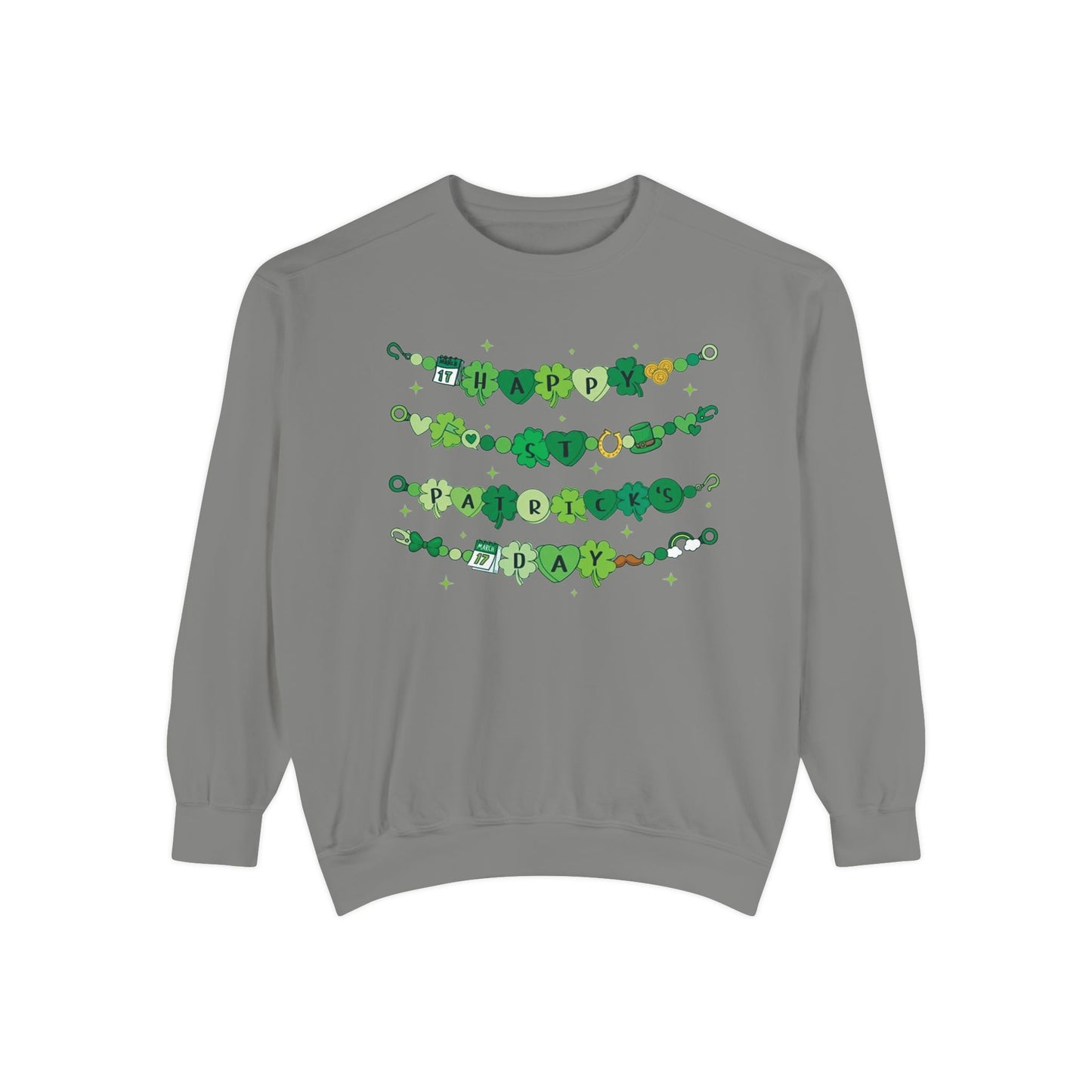 Happy St. Patrick's Day Sweatshirt | Festive Green Charm Bracelet Design | Irish Holiday Sweater